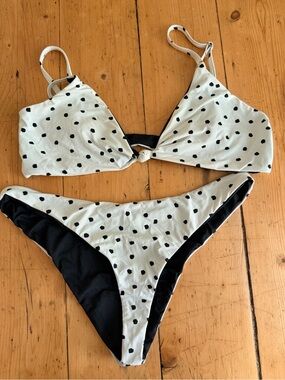 Dippin' Daisy's White Bikini with Black Dot Print